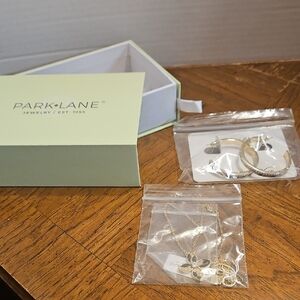 Park Lane Gold Floral Pendant Necklace with Matching Gold Hoop Earrings